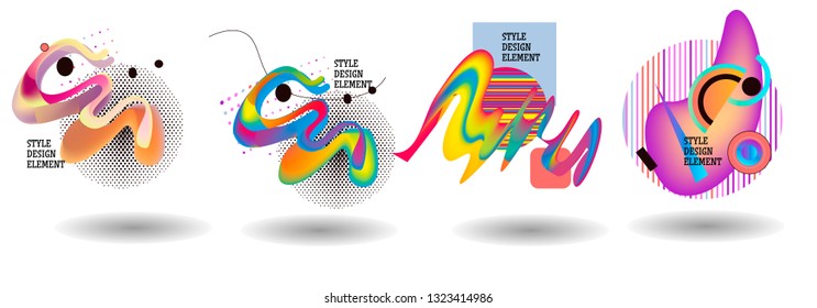 Set of abstract modern graphic elements. Dynamical colored forms and line. Gradient abstract banners with flowing liquid shapes. Template for the design of a logo, flyer or presentation. Vector.