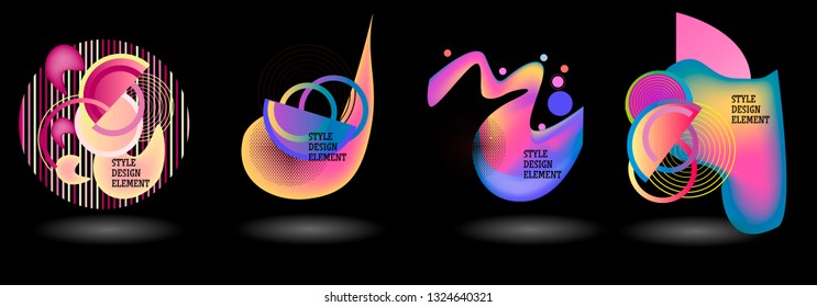 Set of abstract modern graphic elements. Dynamical colored forms and line. Gradient abstract banners with flowing liquid shapes. Template for the design of a logo, flyer or presentation. Vector.