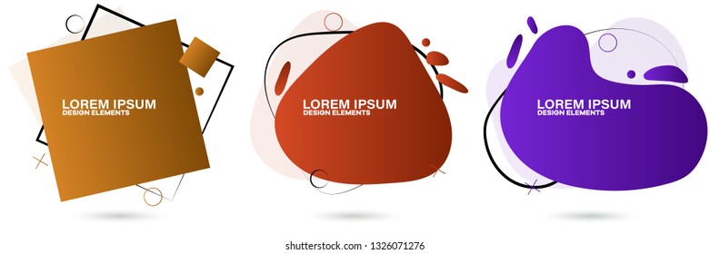 Set of abstract modern graphic elements. Dynamical colored forms and line. Gradient abstract banners with flowing liquid shapes. Template for the design of a logo, flyer or presentation.