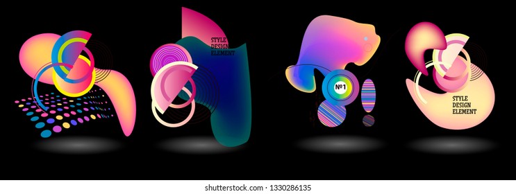 Set of abstract modern graphic elements. Dynamical colored forms and line. Gradient abstract banners with flowing liquid shapes. Template for the design of a logo, flyer or presentation. Vector.