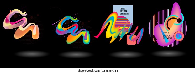 Set of abstract modern graphic elements. Dynamical colored forms and line. Gradient abstract banners with flowing liquid shapes. Template for the design of a logo, flyer or presentation. Vector.