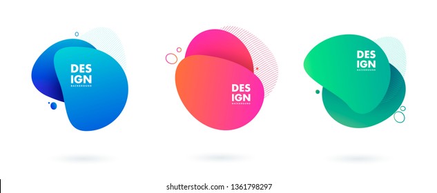 Set of abstract modern graphic elements. Dynamical colored forms and line. Gradient abstract banners with flowing liquid shapes. Template for the design of a logo, flyer or presentation. Vector. 