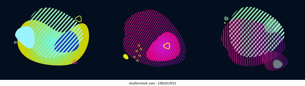 	
Set of abstract modern graphic elements. Dynamical colored forms and line. Gradient abstract banners with flowing liquid shapes. Template for the design of a logo, flyer or presentation. Vector.