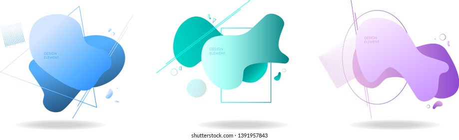 Set of abstract modern graphic elements. Dynamical colored forms and line. Gradient abstract banners with flowing liquid shapes. Template for the design of a logo, flyer or presentation. Vector.
