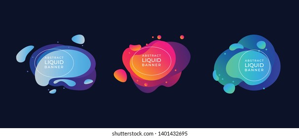 Set of abstract modern graphic elements. Dynamical colored forms and line. The effect is liquid. Abstract vector gradient shapes. Dark background. 