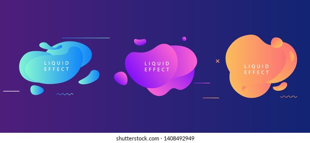 Set of abstract modern graphic elements. Dynamical colored forms and line. The effect is liquid. Abstract vector gradient shapes. Light background. 