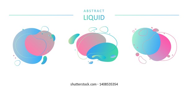 Set of abstract modern graphic elements. Dynamical colored forms and line. The effect is liquid. Abstract vector gradient shapes. Light background. 