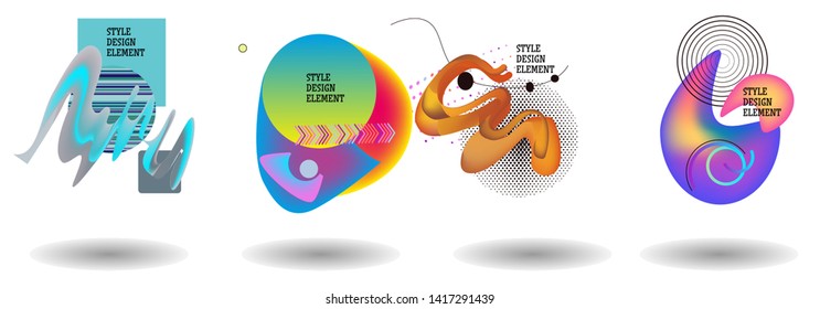 Set of abstract modern graphic elements. Dynamical colored forms and line. Gradient abstract banners with flowing liquid shapes. Template for the design of a logo, flyer or presentation. Vector.