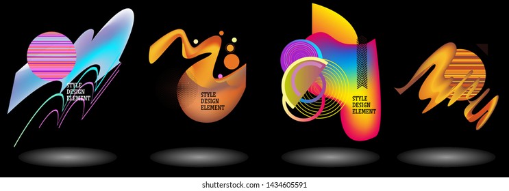 Set of abstract modern graphic elements. Dynamical colored forms and line. Gradient abstract banners with flowing liquid shapes. Template for the design of a logo, flyer or presentation. Vector.