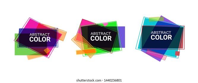 Set of abstract modern graphic elements in rectangular shapes. Dynamical colored forms and line. Abstract banners with square shapes. Template for logo, flyer, presentation design. Vector illustration