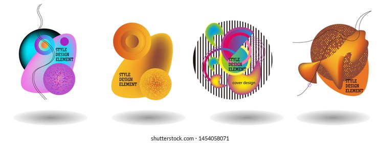 Set of abstract modern graphic elements. Dynamical colored forms and line. Gradient abstract banners with flowing liquid shapes. Template for the design of a logo, flyer or presentation. Vector.