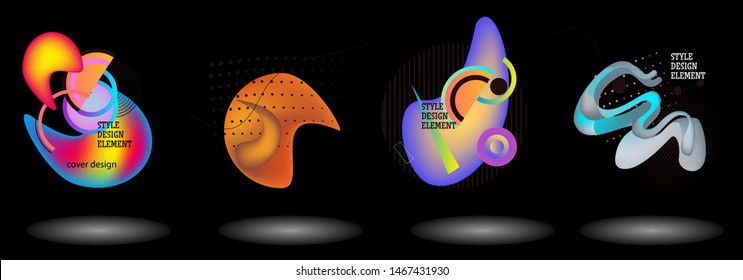 Set of abstract modern graphic elements. Dynamical colored forms and line. Gradient abstract banners with flowing liquid shapes. Template for the design of a logo, flyer or presentation. Vector.
