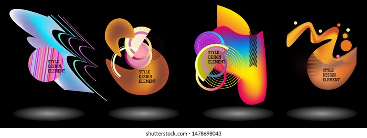 Set of abstract modern graphic elements. Dynamical colored forms and line. Gradient abstract banners with flowing liquid shapes. Template for the design of a logo, flyer or presentation. Vector.