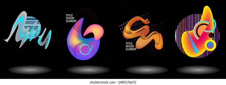 Set of abstract modern graphic elements. Dynamical colored forms and line. Gradient abstract banners with flowing liquid shapes. Template for the design of a logo, flyer or presentation. Vector.