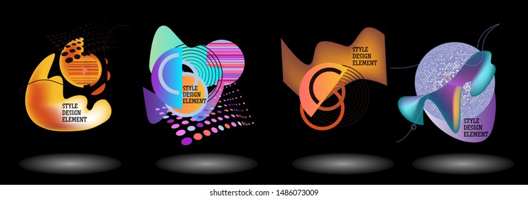 Set of abstract modern graphic elements. Dynamical colored forms and line. Gradient abstract banners with flowing liquid shapes. Template for the design of a logo, flyer or presentation. Vector.