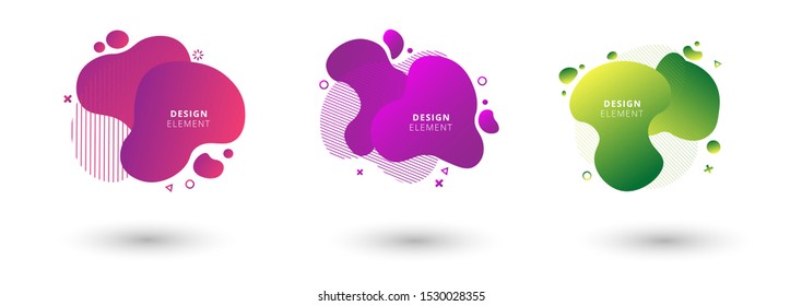 Set of abstract modern graphic elements. Dynamical colored forms and line. Gradient abstract banners with flowing liquid shapes. Template for the design of a logo, flyer or presentation. Vector.