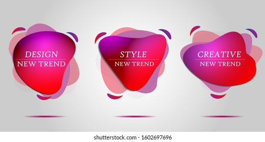Set of abstract modern graphic elements. Gradient abstract banners with flowing liquid shapes. Dynamical colored forms.  Template for the design of a logo, flyer or presentation. Vector illustration.