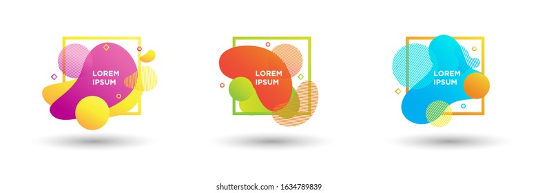 Set of abstract modern graphic elements. Dynamical colored forms and line. Gradient abstract banners with flowing liquid shapes. Template for the design of a logo, flyer or presentation. Vector.