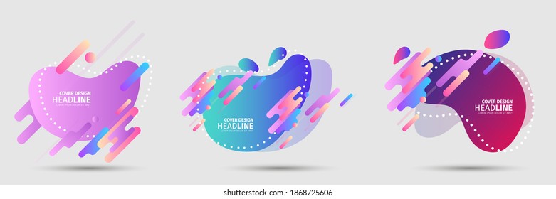 SET Resumen de elementos gráficos modernos. Formas y líneas de color dinámico. Banners abstractos degradados con formas líquidas fluidas. Plantilla para el diseño de un logotipo, volante o presentación. Vector.