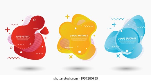 Set of abstract modern graphic elements. Shapes and lines and dynamic colored gradations. Gradient abstract banner with flowing fluid shapes. Templates for logo design or presentations. Vector Design