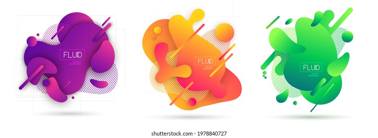 Set of abstract modern graphic elements.  Fluid abstract geometric background. Dynamic colorful forms