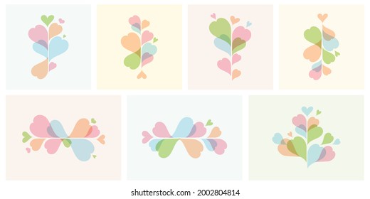 Set of abstract modern graphic elements and forms. Abstract banners with heart shapes, Pastel heart, vector illustration EPS.10