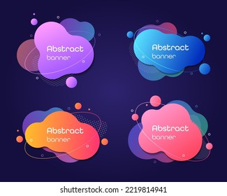 Set of abstract modern graphic elements. Dynamic colored shapes and lines. Abstract gradient banners with flowing liquid shapes. Template for logo design, flyer or presentation. Vector.