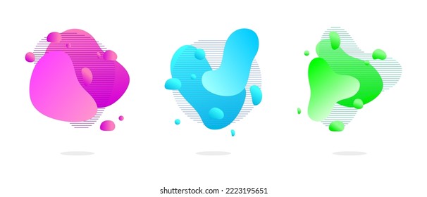 Set of abstract modern graphic elements. Dynamic colored shapes and lines. Gradient abstract banner with flowing liquid shapes. Template for logo design, flyer or presentation. Vector.
