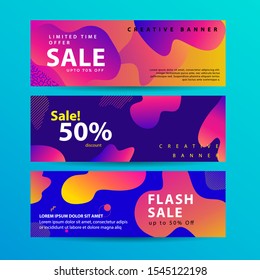 Set of abstract modern graphic liquid banners. Dynamical waves different colored fluid forms. Isolated templates with flowing liquid shapes.