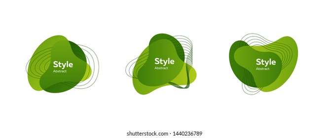 Set of abstract modern green graphic elements. Dynamic colored forms and line. Gradient abstract banners with flowing liquid shapes. Template for logo, flyer, presentation design. Vector illustration
