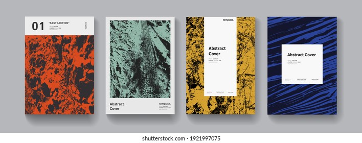 Set of abstract modern grunge posters. Halfrone textures collection Minimal futuristic covers vector design. Textured retro background..