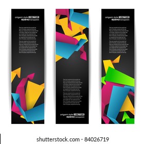 Set of abstract modern header banner for flyer or website with abstract origami design elements inside.