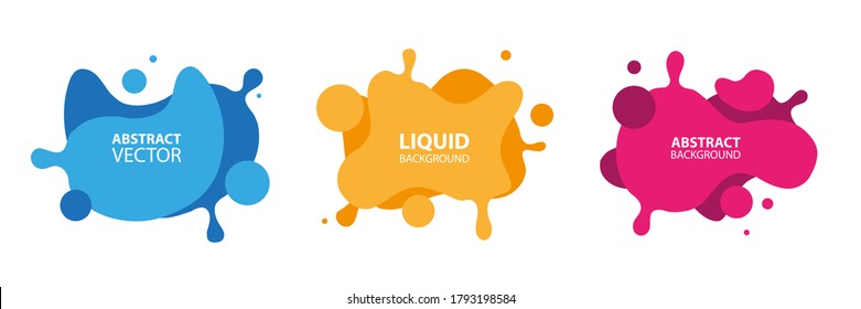 Set of abstract modern liquid shapes with circles. Fluid flat color design elements collection. Vector illustration.