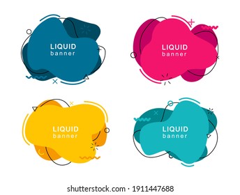 Set of abstract modern liquid shapes. Dynamical colored elements. Abstract fluid banners with geometric shapes in memphis style. Vector illustration.