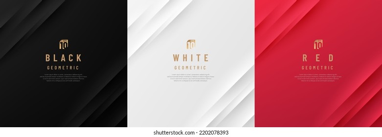 Set of abstract modern luxury black, white, dark red gradient background with texture paper cut style. Use for banner web, presentation, poster, cover brochure, leaflet, flyer, card, etc. Vector EPS10