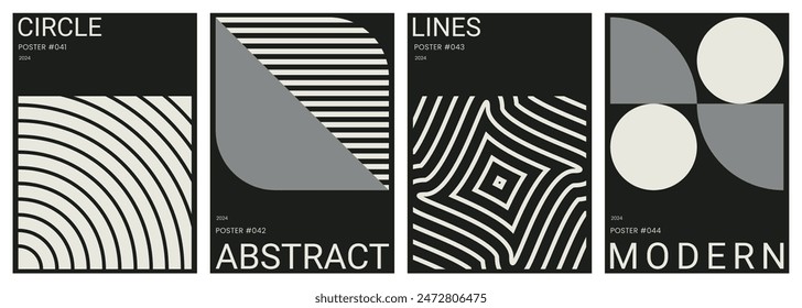 Set of abstract modern monochrome graphic designs for cover, poster, card or flyer