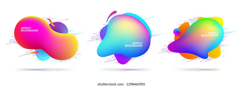 Set of abstract modern multi-colored flowing graphic elements. Dynamical colored liquid shapes. Trendy minimal template for the design of a logo, banners or posters. Vector illustration