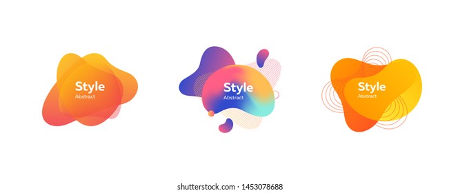 Set of abstract modern orange, blue graphic elements. Dynamical colored forms and lines. Gradient abstract banners with flowing liquid shapes. Template for logo, flyer, presentation