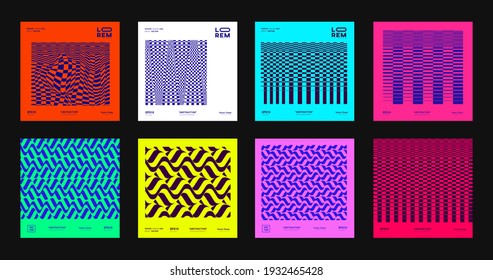 Set of Abstract Modern Patterns. Collection of geometric futuristic designs. Cool bright posters. Minimalist mosaic backgrounds.