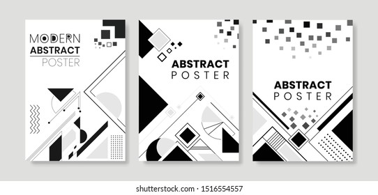 set of abstract modern placard template .black and white background with shapes geometric ,for player poster background