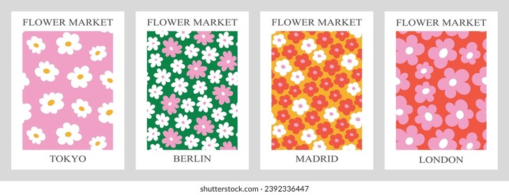 Set of abstract modern posters of flower patterns 