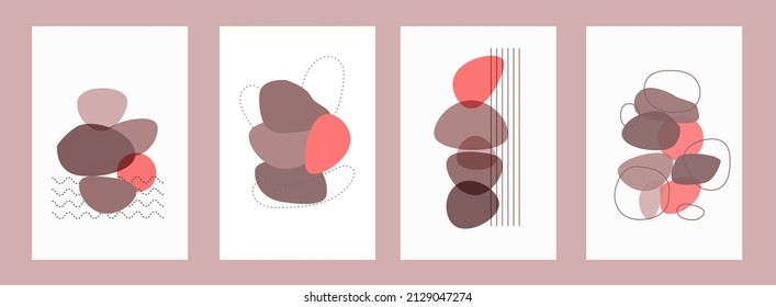 Set of Abstract Modern posters with simple abstract shapes and lines. Boho Vector Illustration in minimal style and pastel colors.