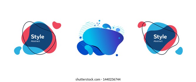 Set of abstract modern red and blue graphic elements. Dynamical colored forms and line. Gradient abstract banners with flowing liquid shapes. Template for logo, flyer, presentation design. Vector