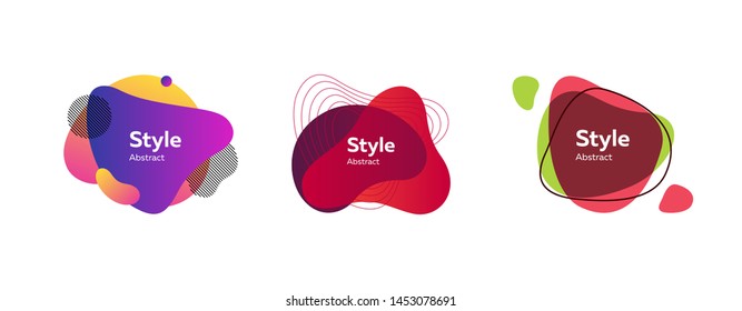 Set of abstract modern red, green, violet graphic elements. Dynamical colored forms and lines. Gradient abstract banners with flowing liquid shapes. Template for logo, flyer, presentation