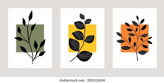 Set of Abstract modern shapes with floral elements. Vector illustration	