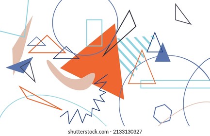 Set of abstract modern vector backgrounds, illustrations. Circles, lines, curves, triangles, squares and rhombuses. Elegant boho concept. Blue, leather, turquoise and orange colors. Geometric design.