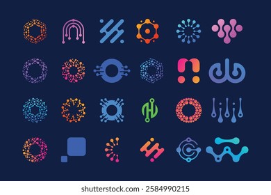 set of abstract Molecule logo design. Symbol Nanotechnology Logo design