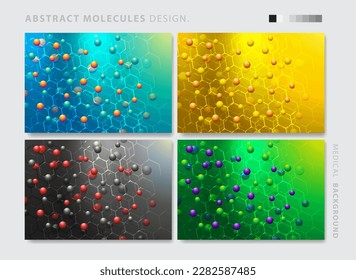 Set of Abstract molecules design. Vector illustration. Atoms. Medical background for banner or flyer