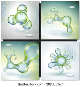 Set of Abstract  molecules.  Green vector background.