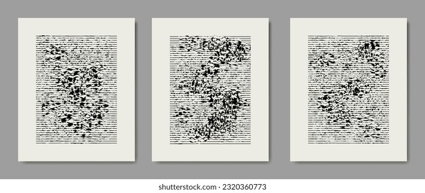 Set of abstract monochrome textures. Vector illustration. Striped pattern background. Landscape, mountains.